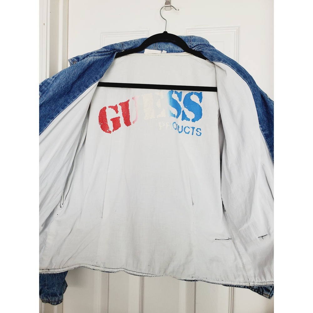 Guess Georges Marciano Denim Jacket Blue Vintage Zip Sleeve Bomber Size M - Picture 5 of 15